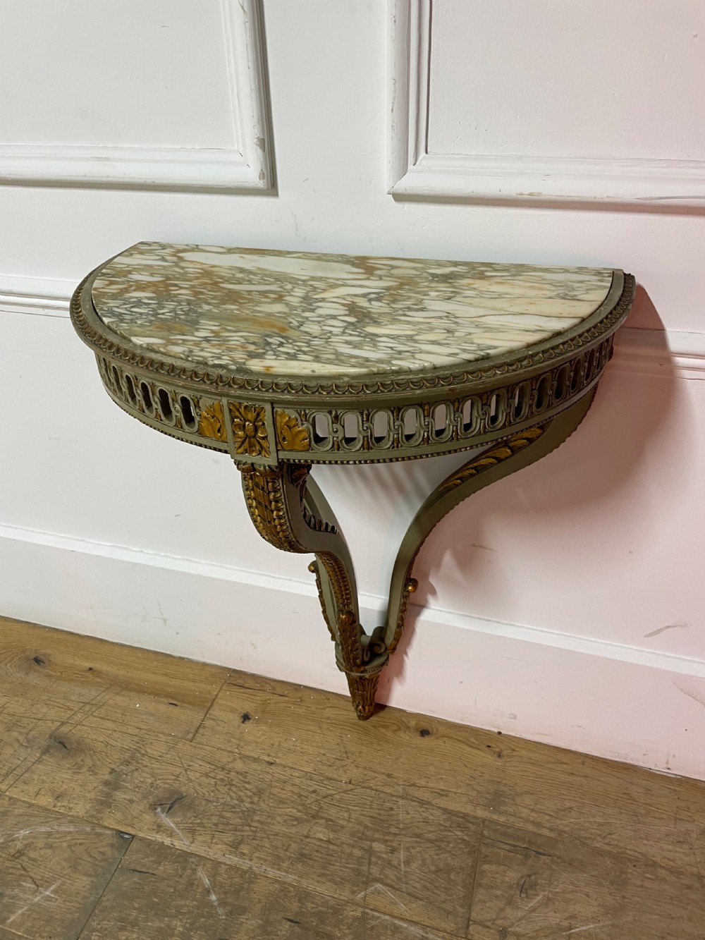 Louis XVI style painted Demi lune console table  View III