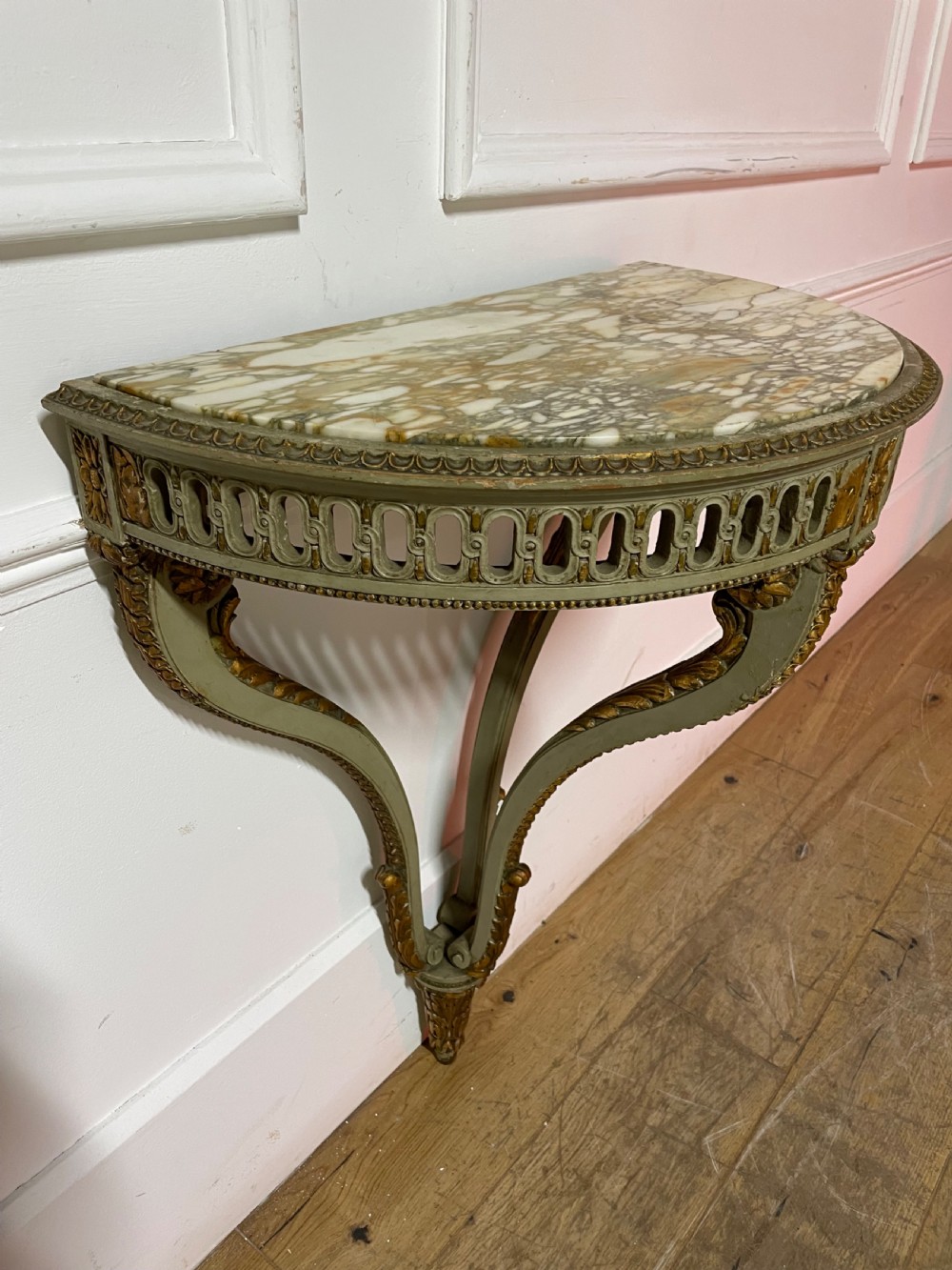 Louis XVI style painted Demi lune console table  View IV