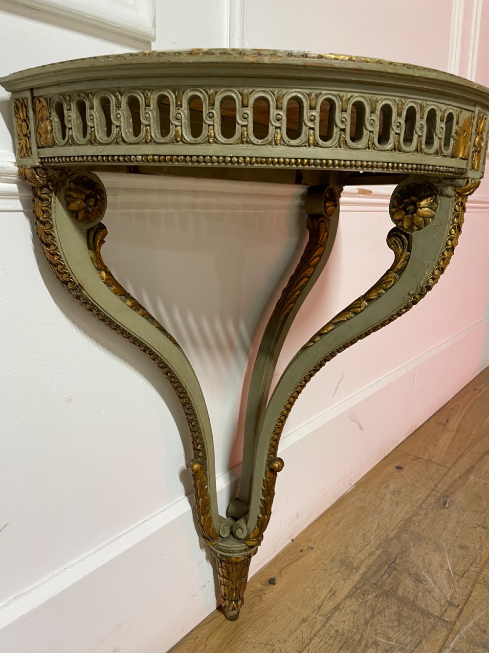 Louis XVI style painted Demi lune console table  View V