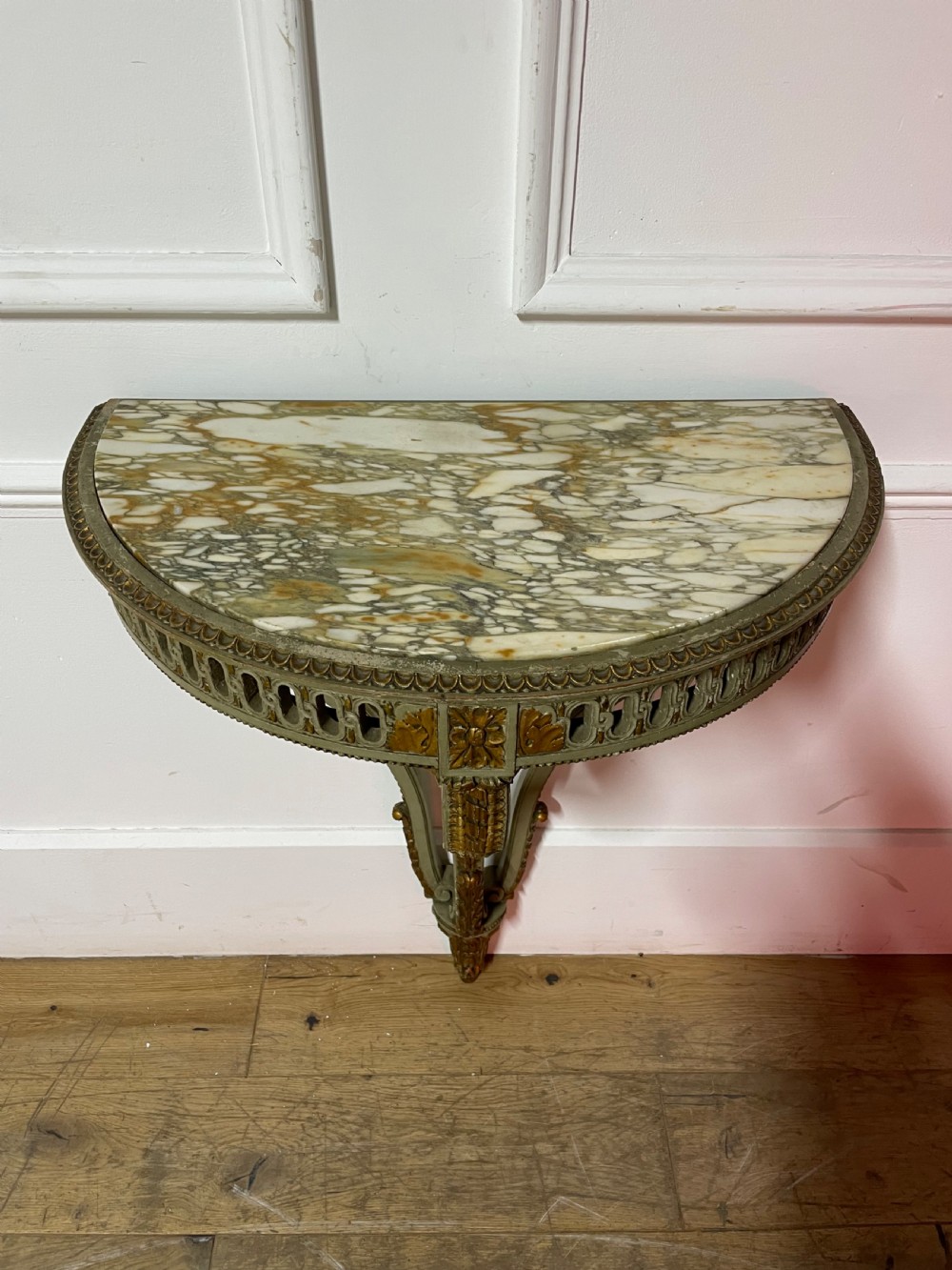 Louis XVI style painted Demi lune console table  View VI