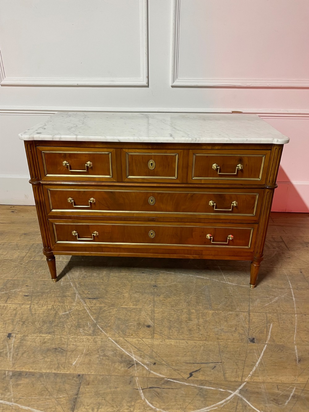 Cherrywood marble topped commode / chest of drawers 