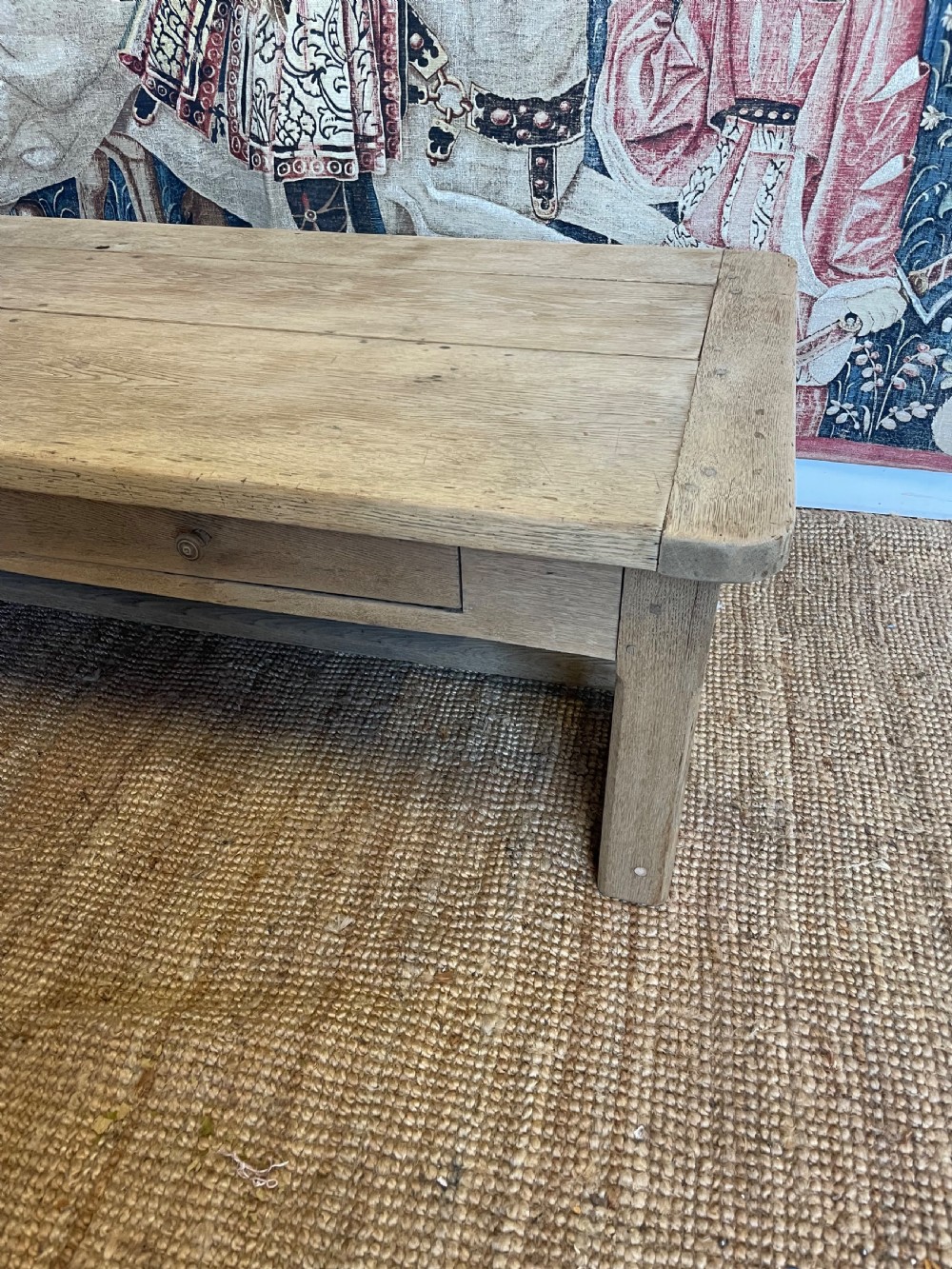 Scrubbed oak antique coffee table  View II