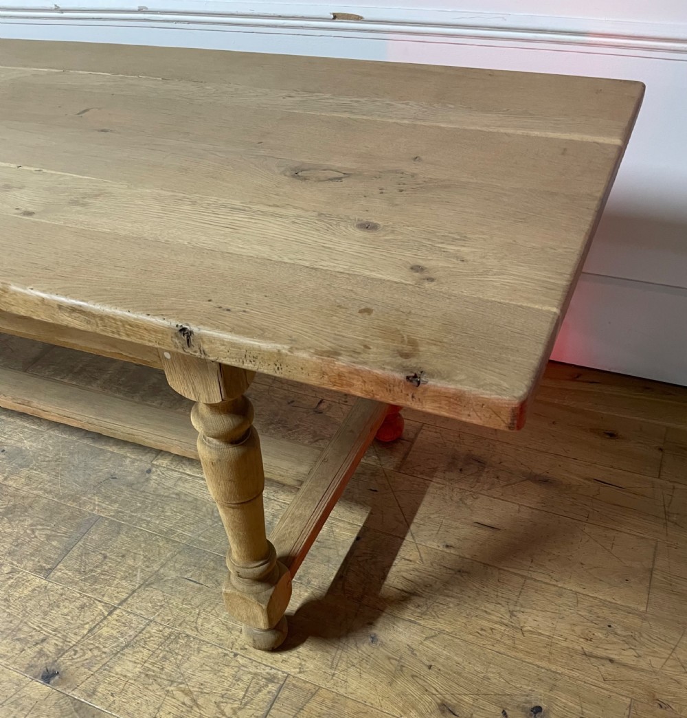 Scrubbed oak turned leg farmhouse table  View III