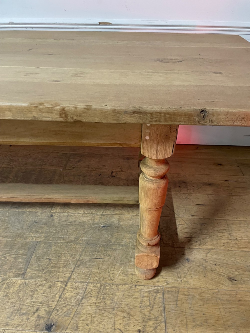 Scrubbed oak turned leg farmhouse table  View IV