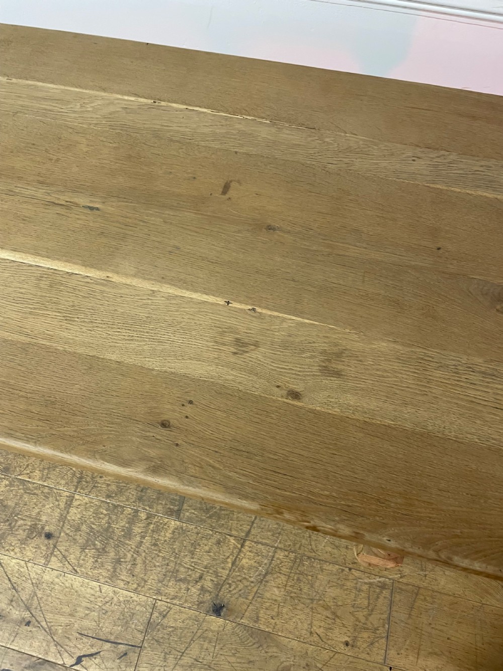 Scrubbed oak turned leg farmhouse table  View VI
