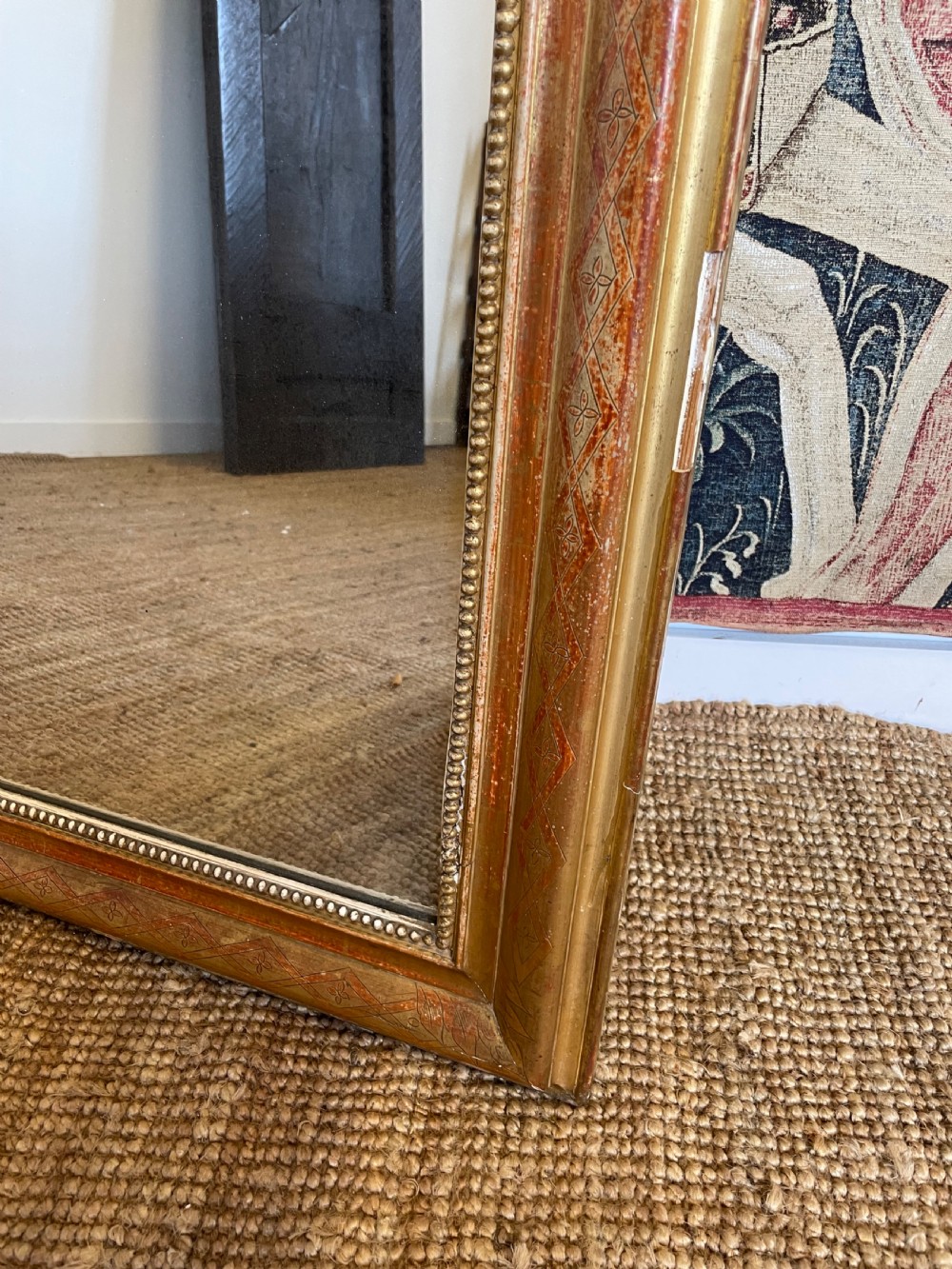 Arched top gilded over mantle mirror  View II