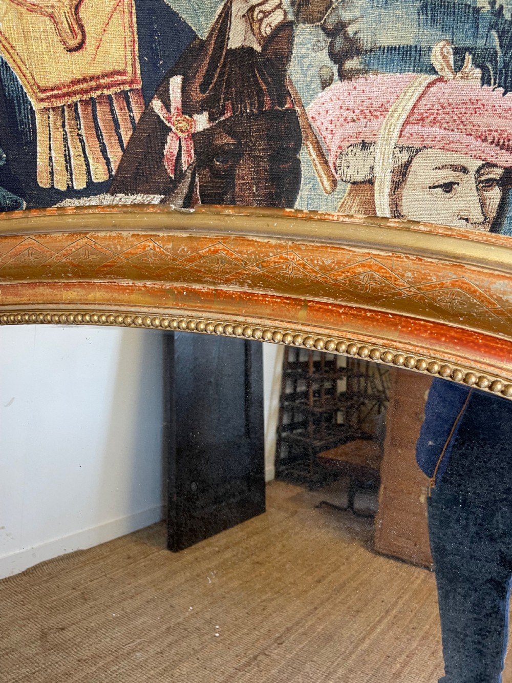 Arched top gilded over mantle mirror  View V