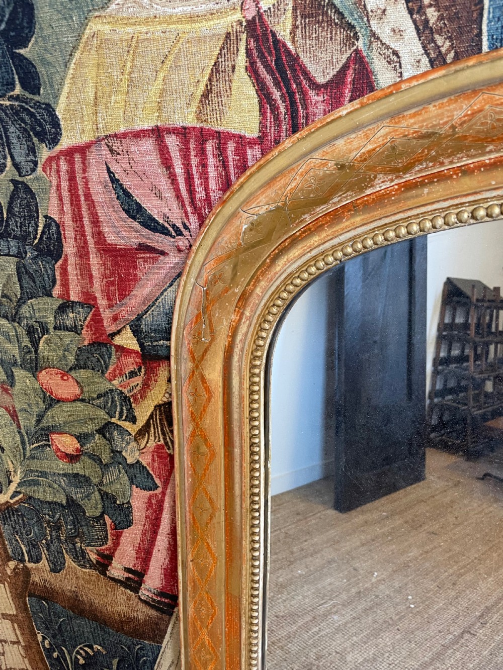 Arched top gilded over mantle mirror  View VII