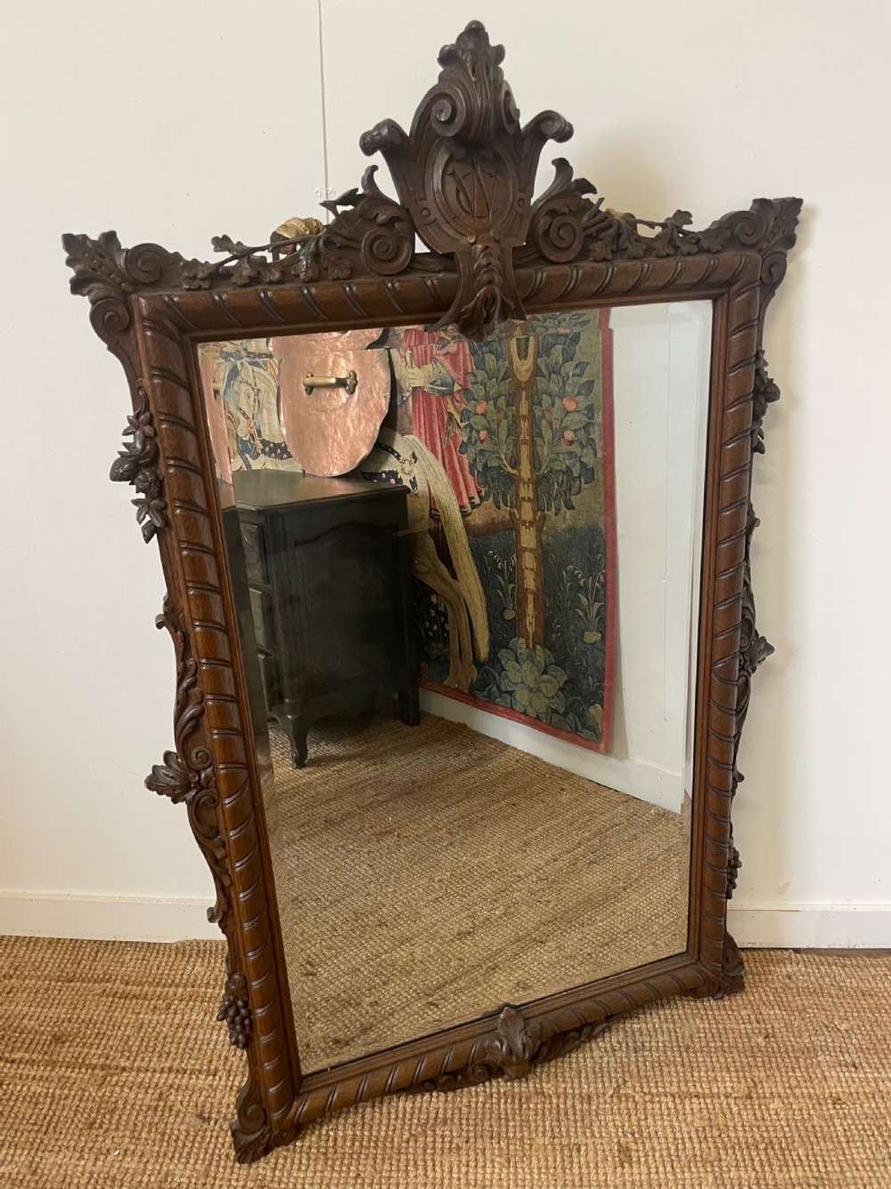 Large 19th century carved oak mirror 