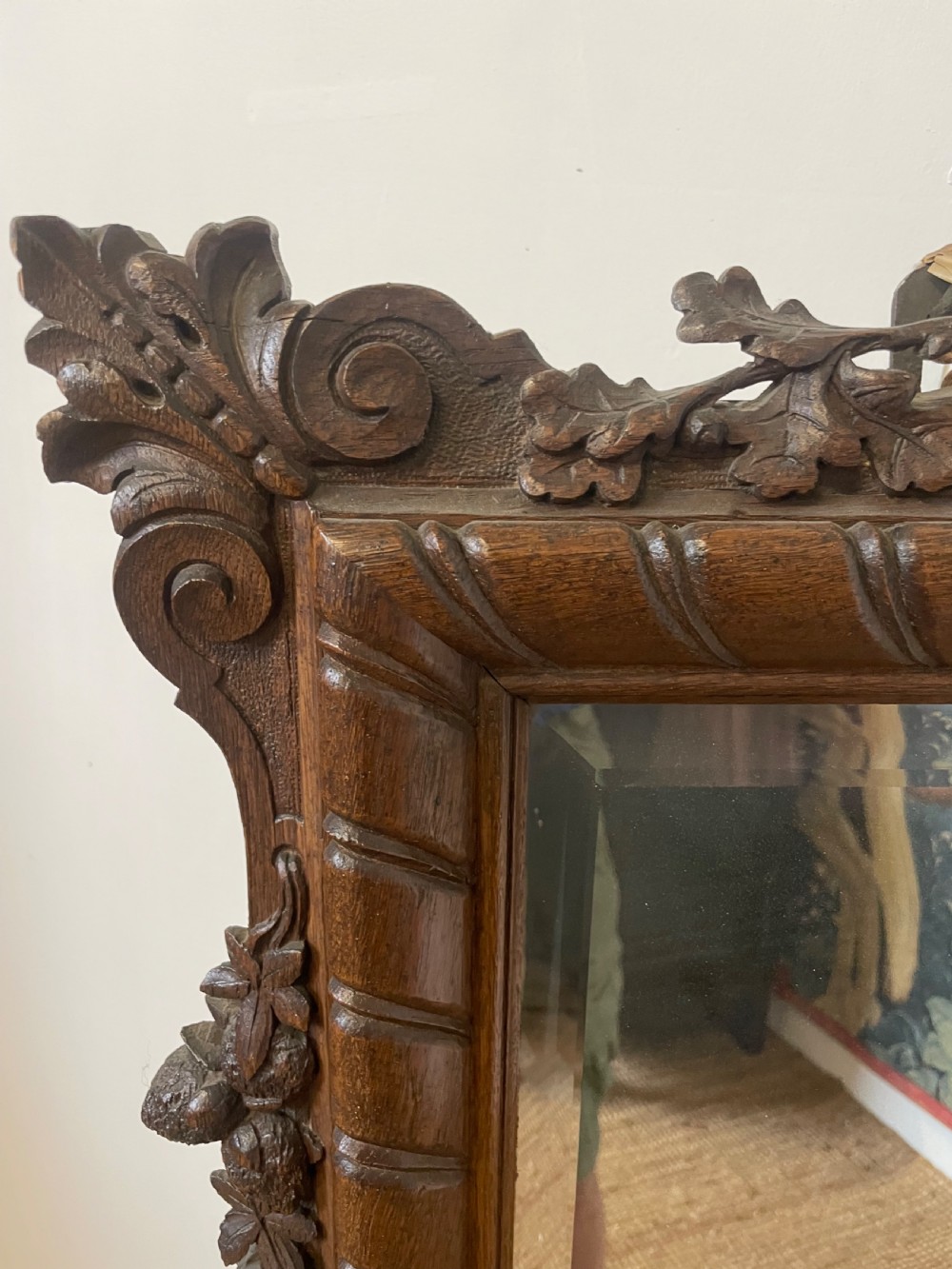 Large 19th century carved oak mirror  View V