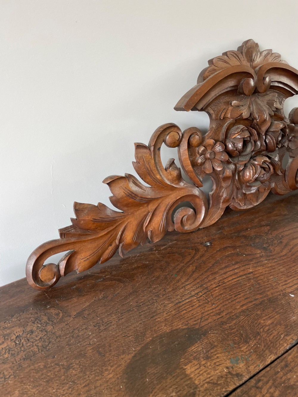 Carved walnut pediment  View II