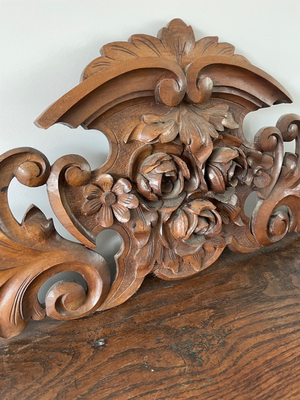 Carved walnut pediment  View III