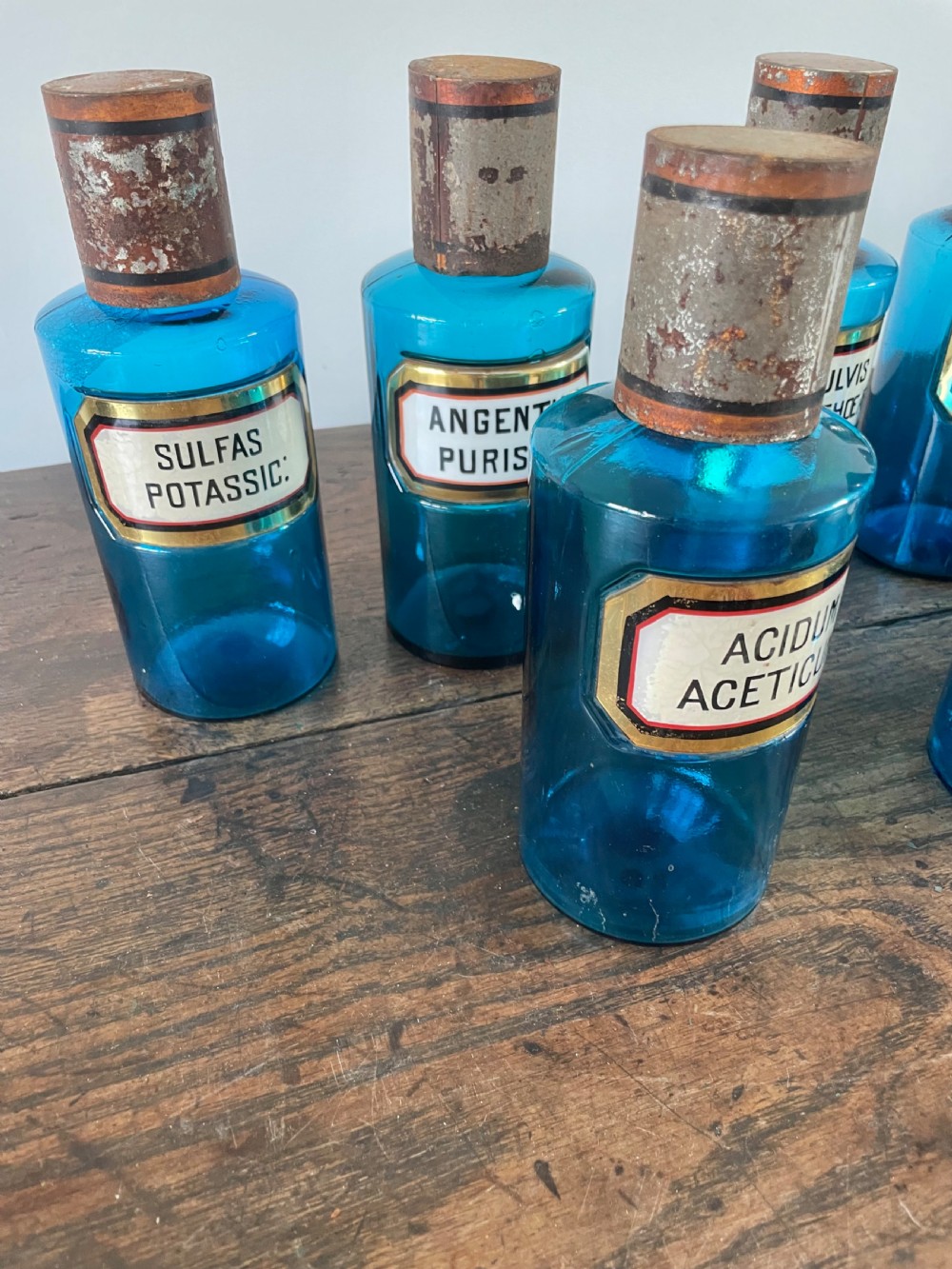Collection of 13 Blue glass apothecary bottles  View VI