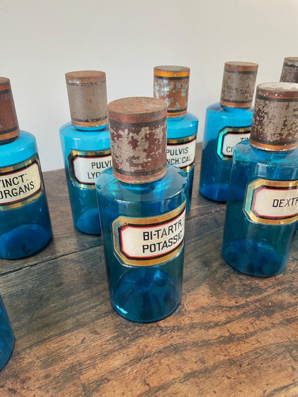 Collection of 13 Blue glass apothecary bottles  View VII