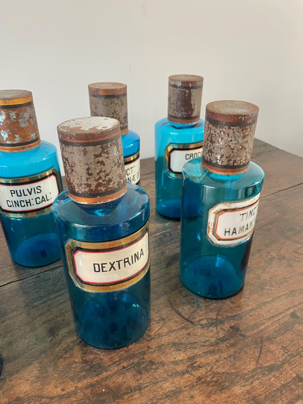 Collection of 13 Blue glass apothecary bottles  View VIII