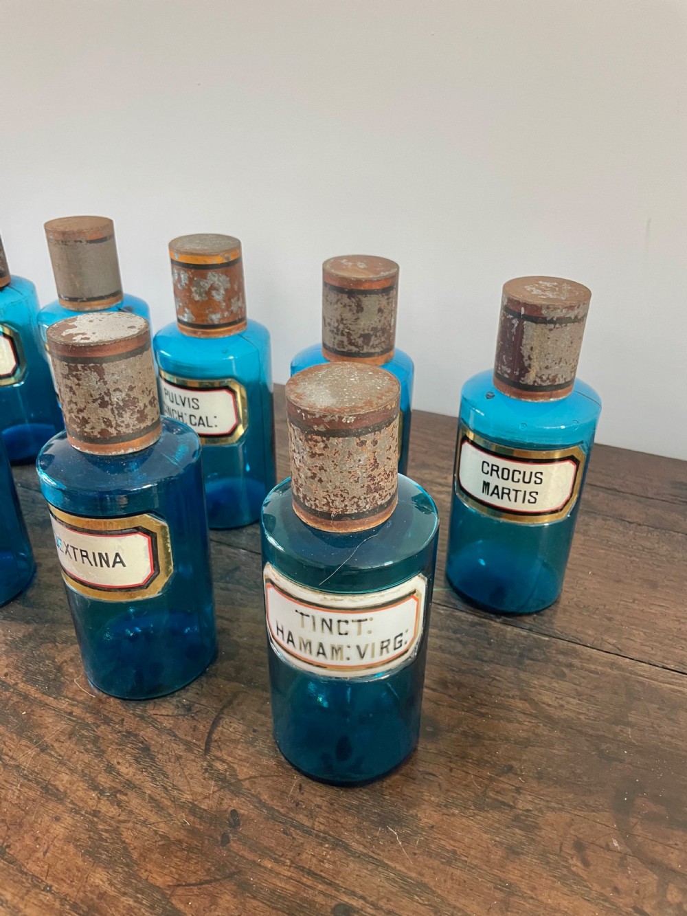 Collection of 13 Blue glass apothecary bottles  View IX
