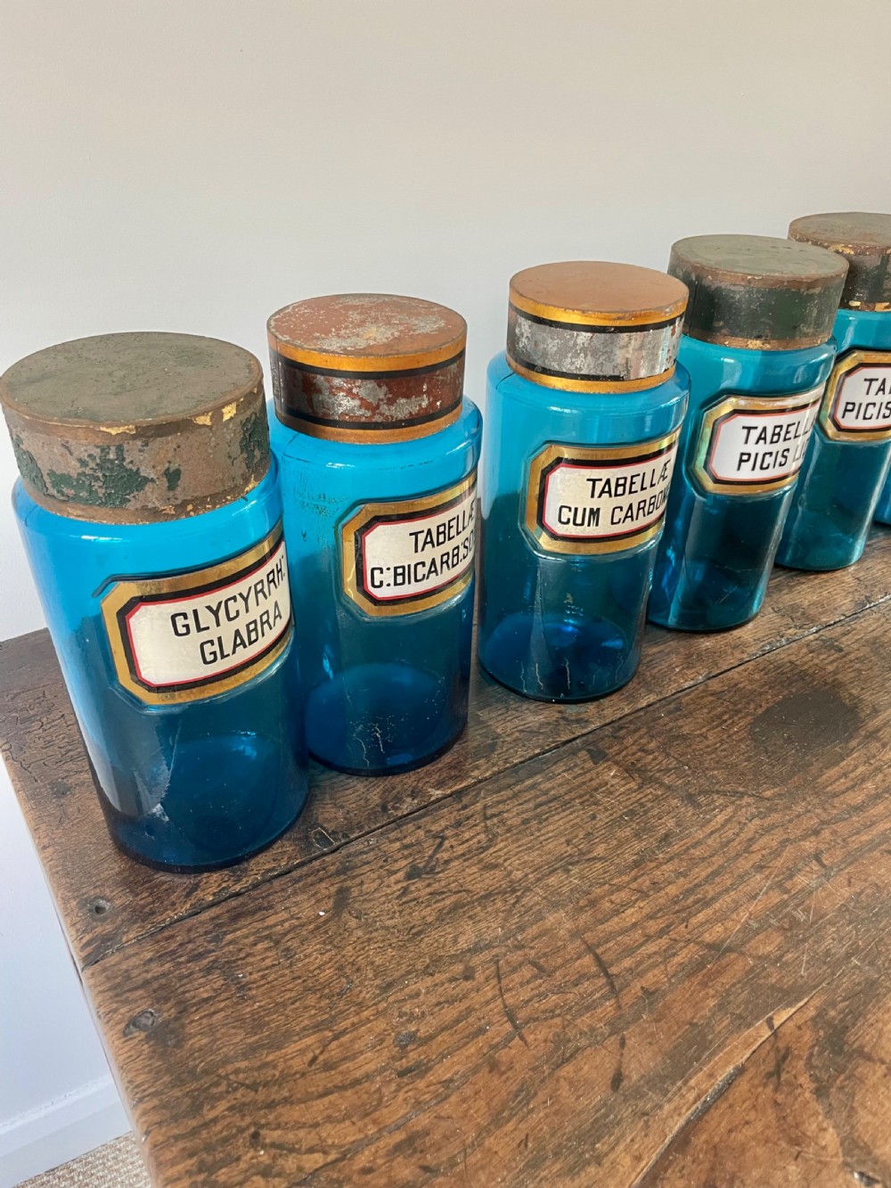 Collection of 11 blue glass apothecary bottles  View IV