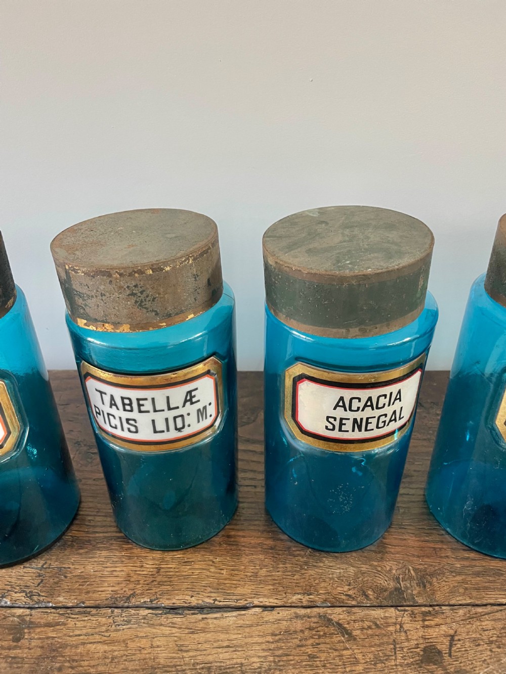 Collection of 11 blue glass apothecary bottles  View VI