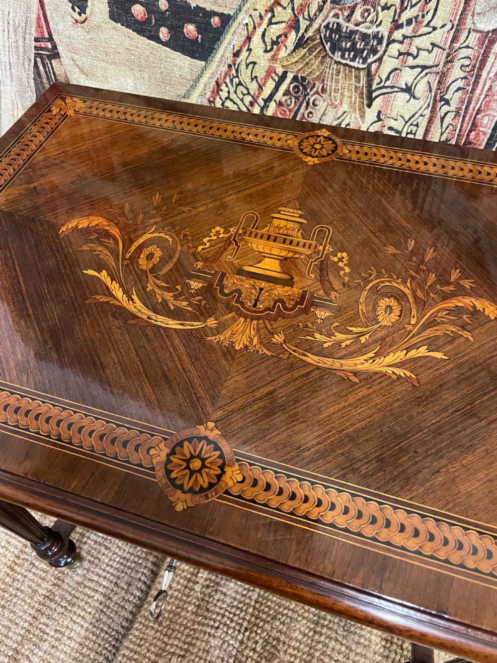 Napoleon III rosewood and inlaid sofa table  View V