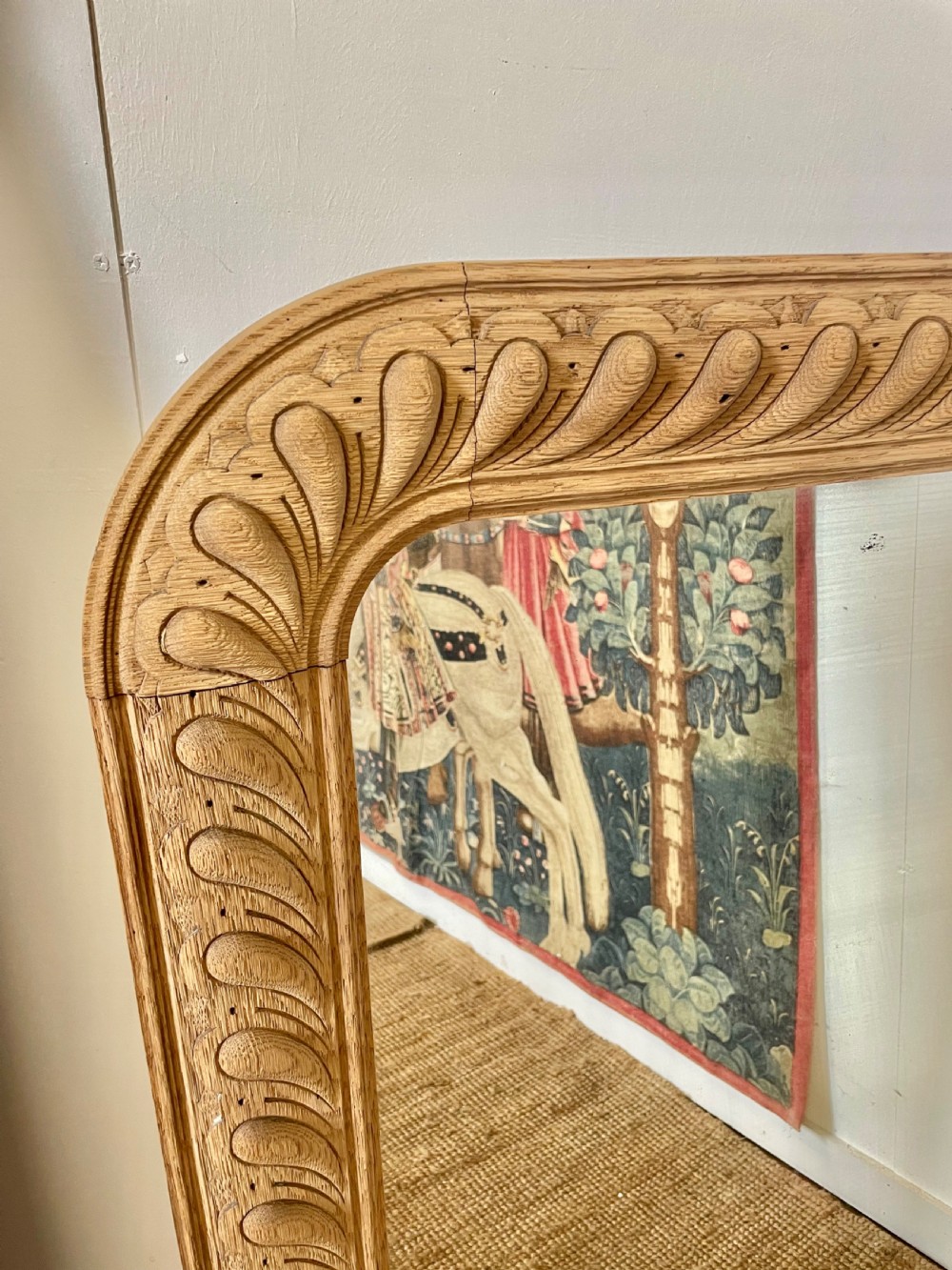 Antique Scrubbed oak wall mirror  View II