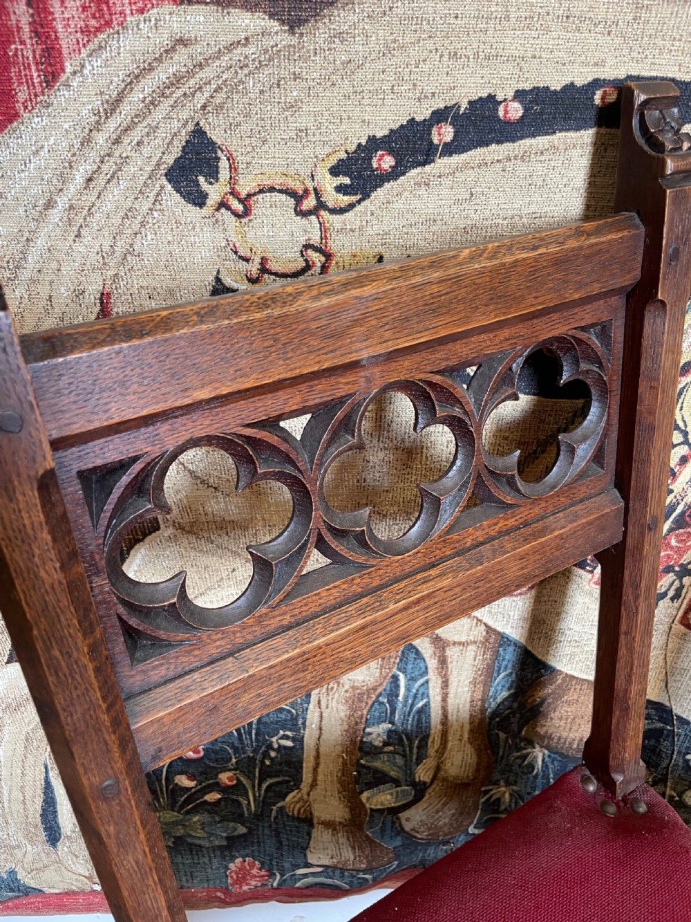 Pair of Gothic style oak hall chairs View II