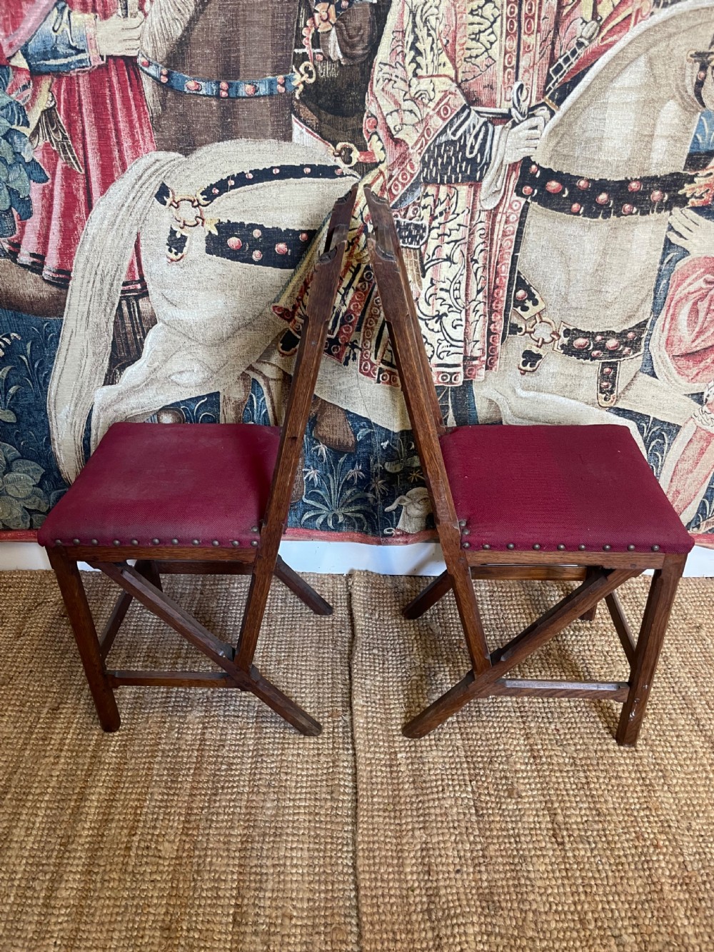 Pair of Gothic style oak hall chairs View VII