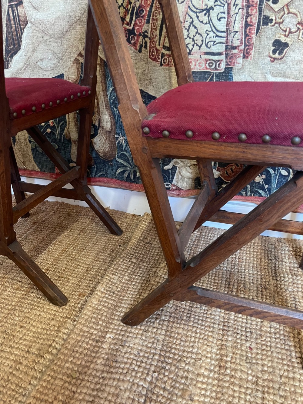 Pair of Gothic style oak hall chairs View VIII