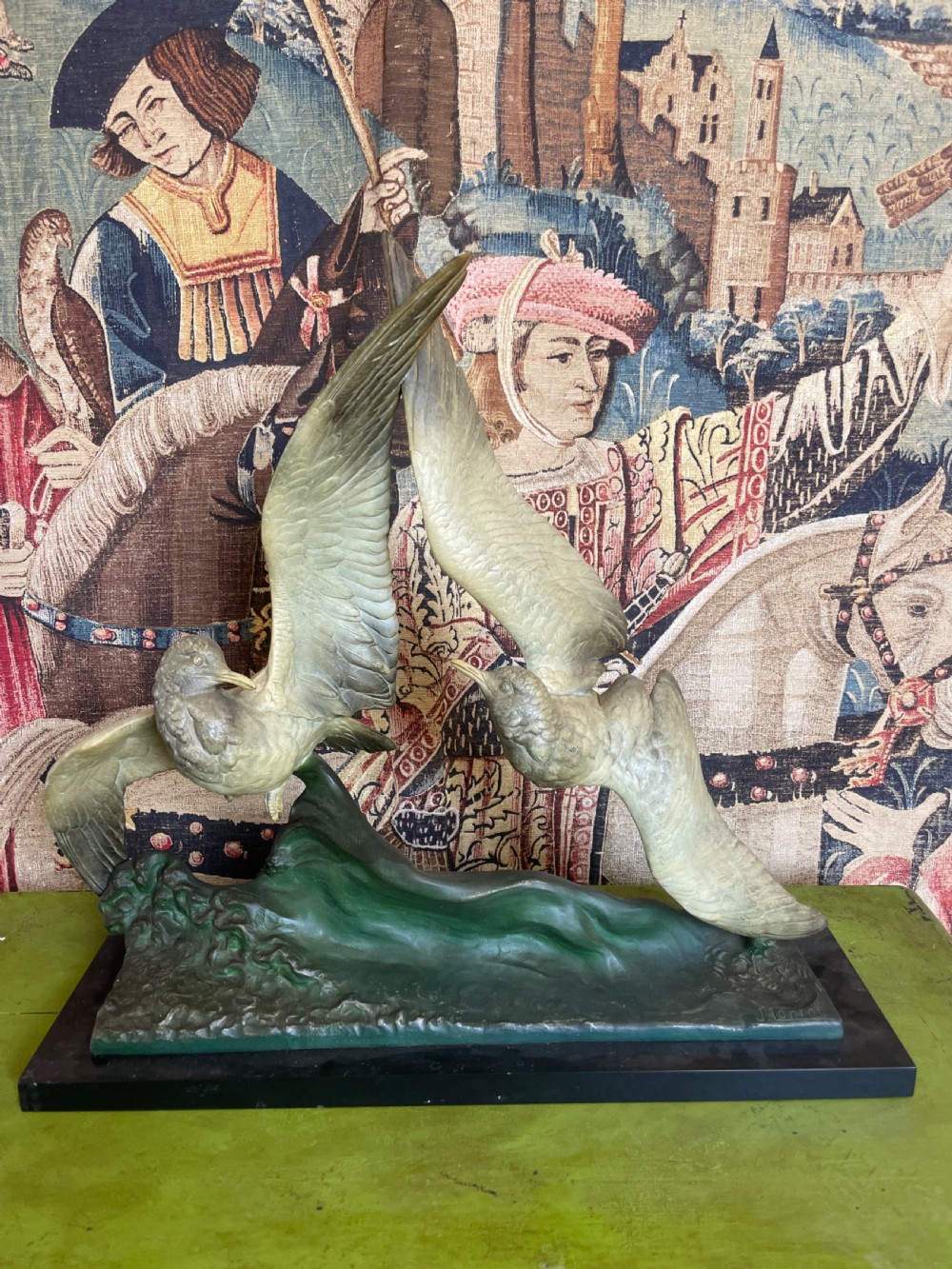 Large Art Derco spelter Group of 2 seagulls 