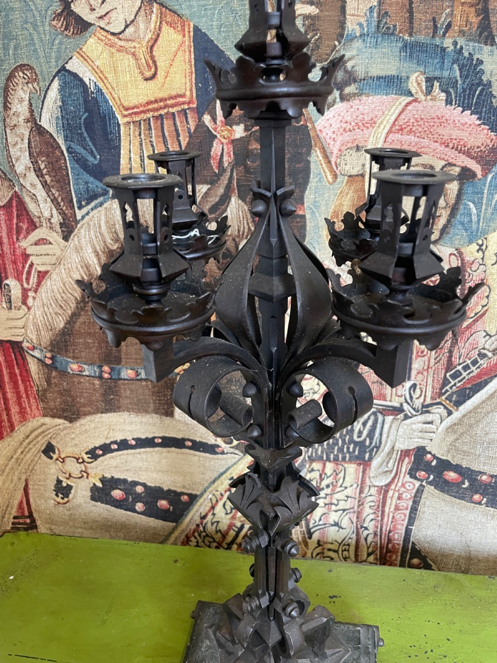 Large wrought iron Gothic style candlestick  View V