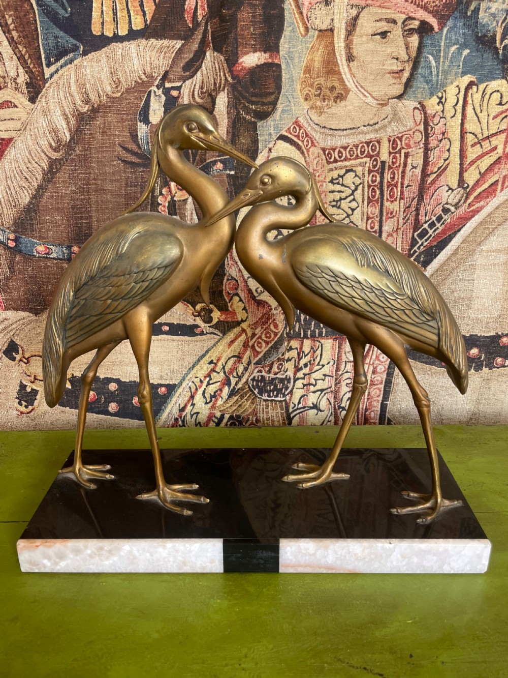 Art Deco spelter sculpture of 2 cranes 