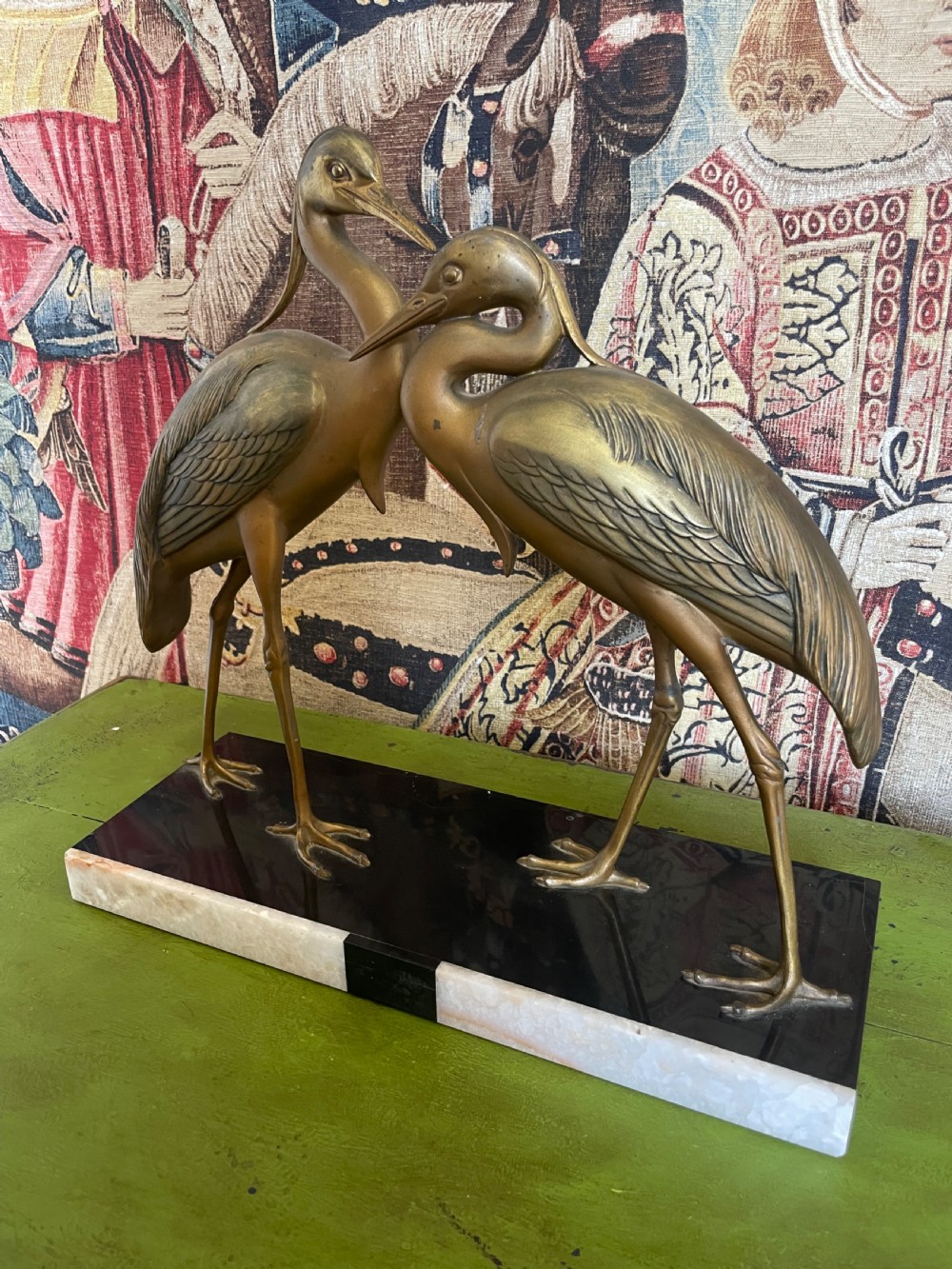 Art Deco spelter sculpture of 2 cranes  View II