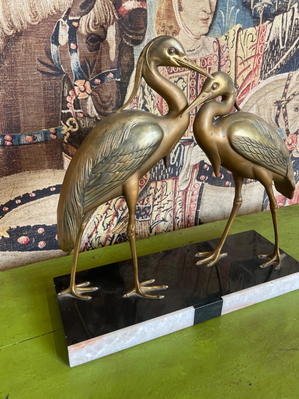 Art Deco spelter sculpture of 2 cranes  View III