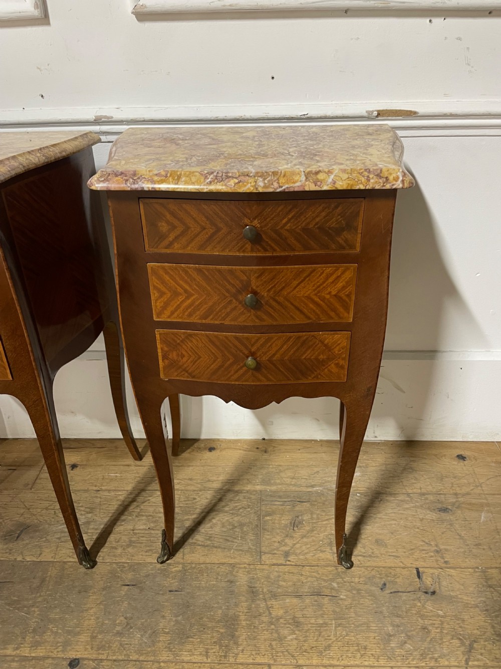 Pair of marble topped bedside cabinets  View II