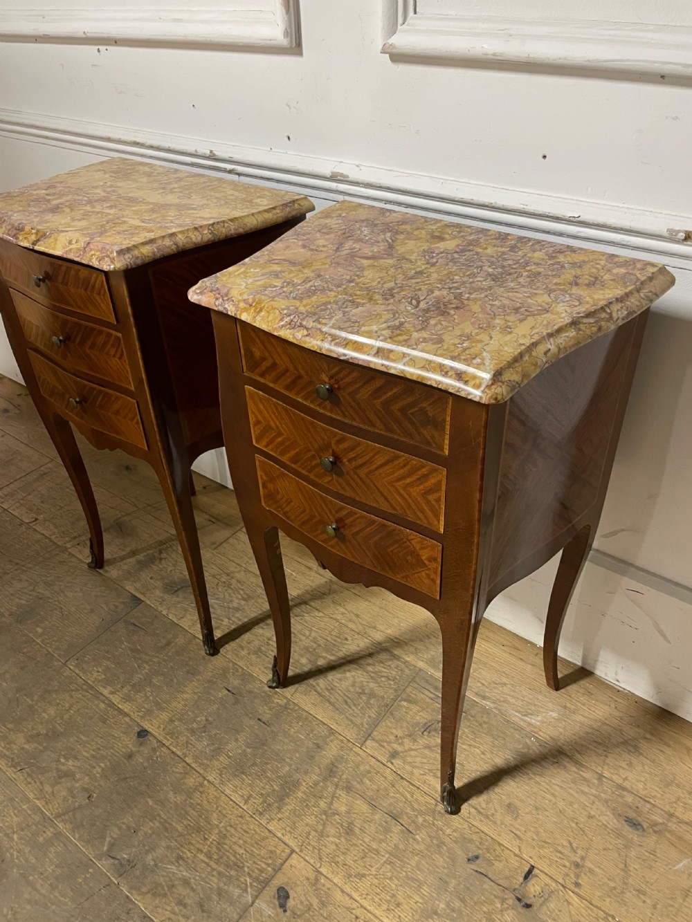 Pair of marble topped bedside cabinets  View III