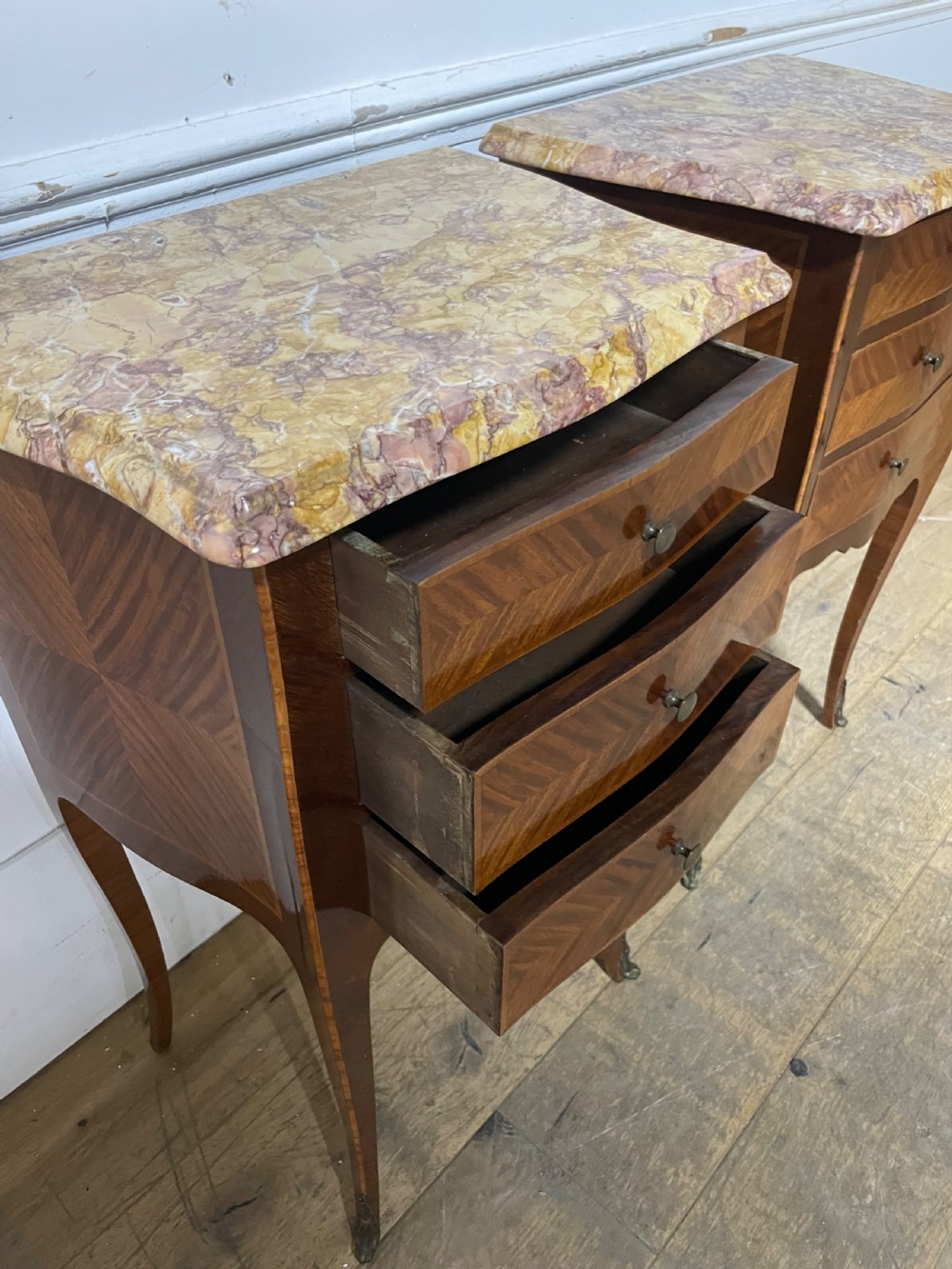 Pair of marble topped bedside cabinets  View V