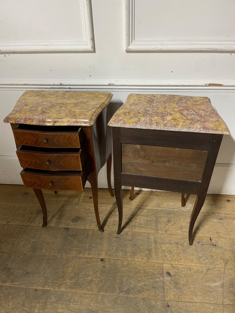 Pair of marble topped bedside cabinets  View X