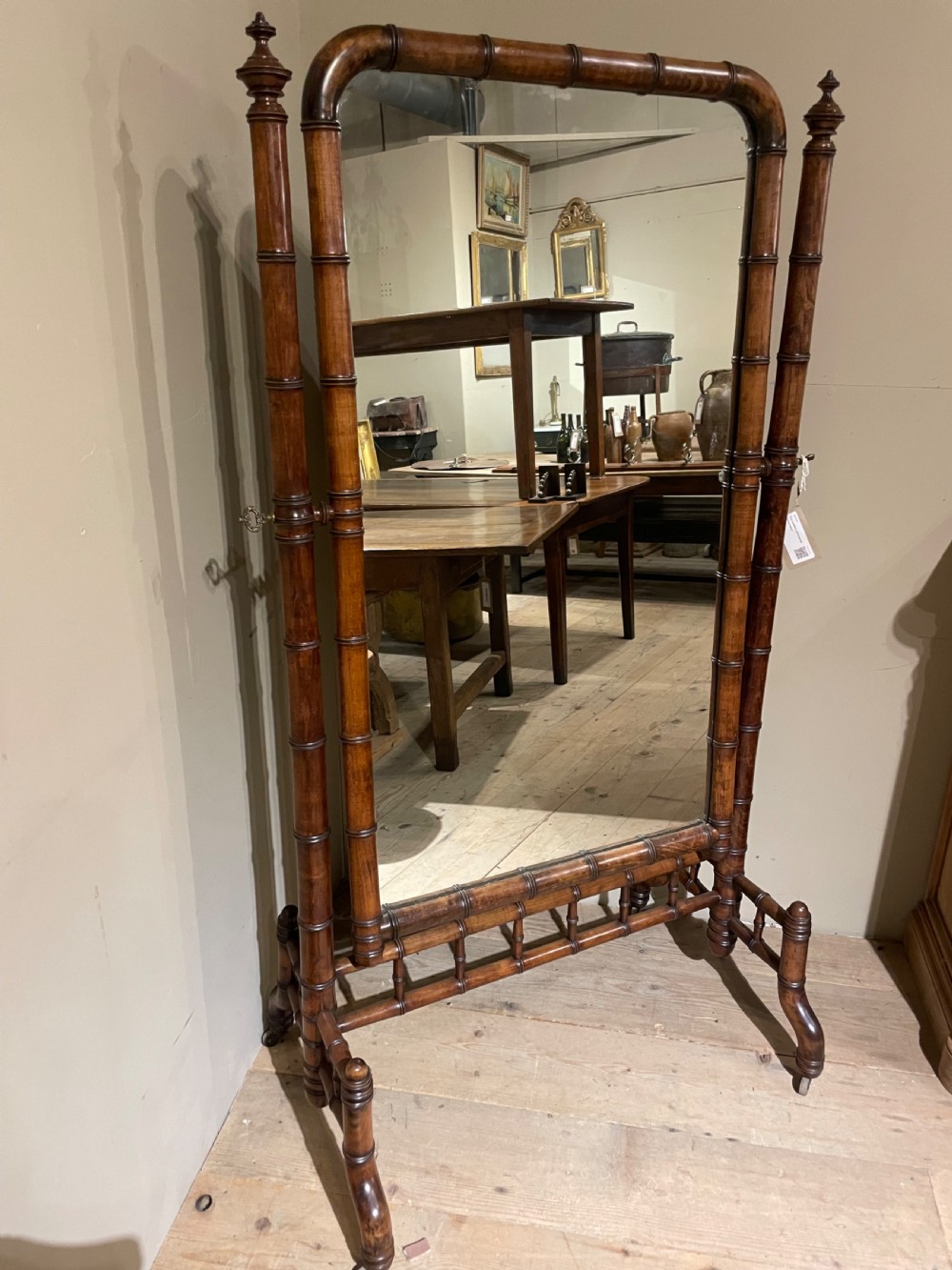 19TH CENTURY FRENCH FAUX BAMBOO CHERRYWOOD CHEVAL MIRROR View II