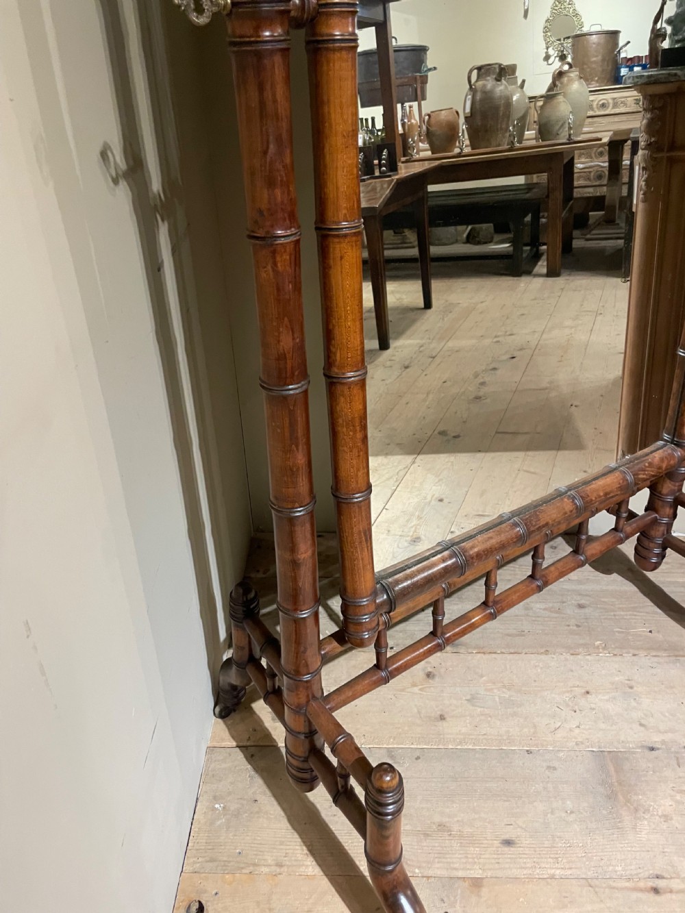 19TH CENTURY FRENCH FAUX BAMBOO CHERRYWOOD CHEVAL MIRROR View IV