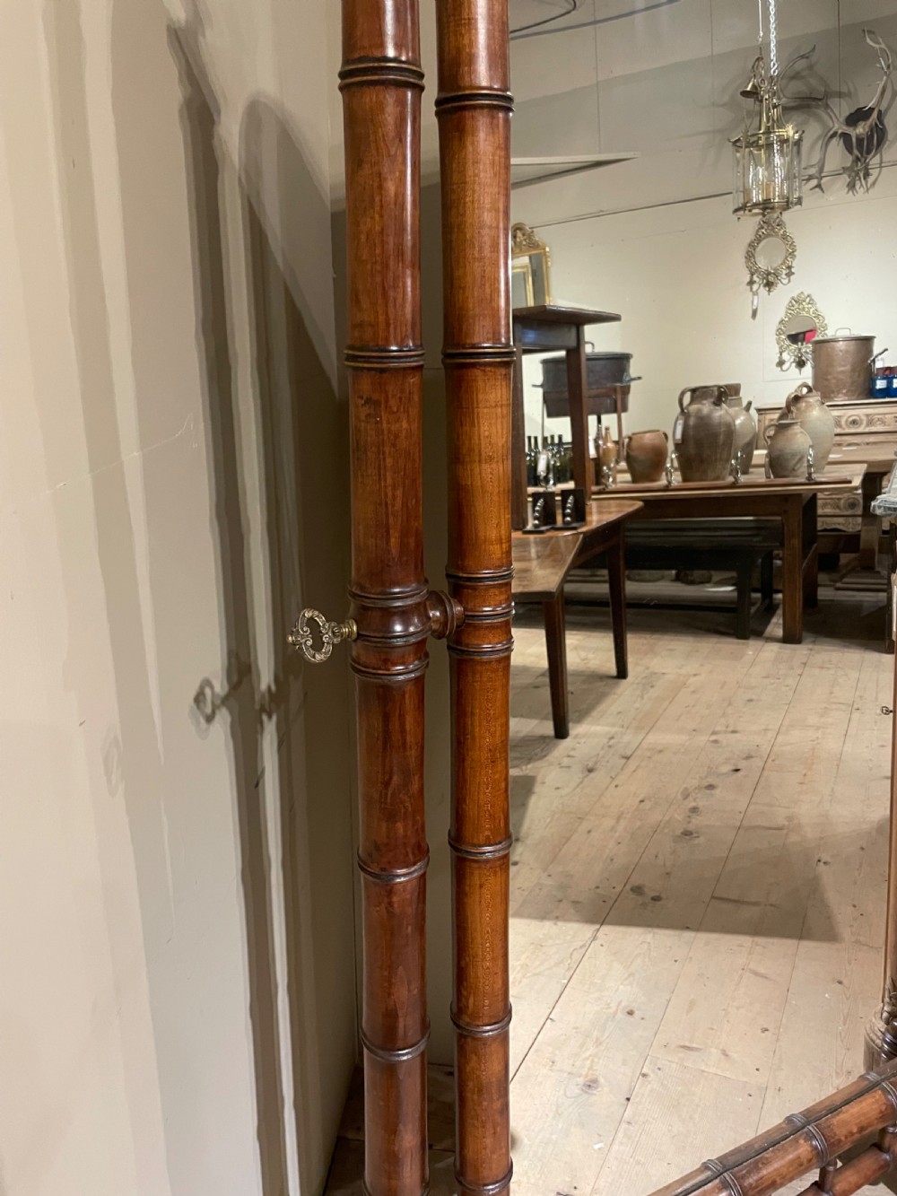 19TH CENTURY FRENCH FAUX BAMBOO CHERRYWOOD CHEVAL MIRROR View V