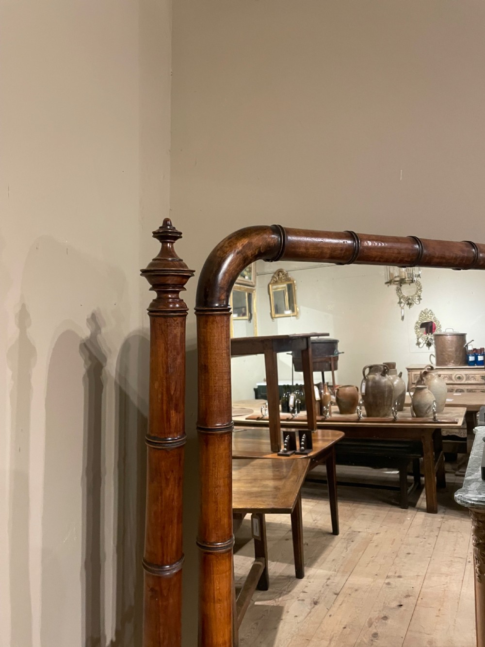 19TH CENTURY FRENCH FAUX BAMBOO CHERRYWOOD CHEVAL MIRROR View VI