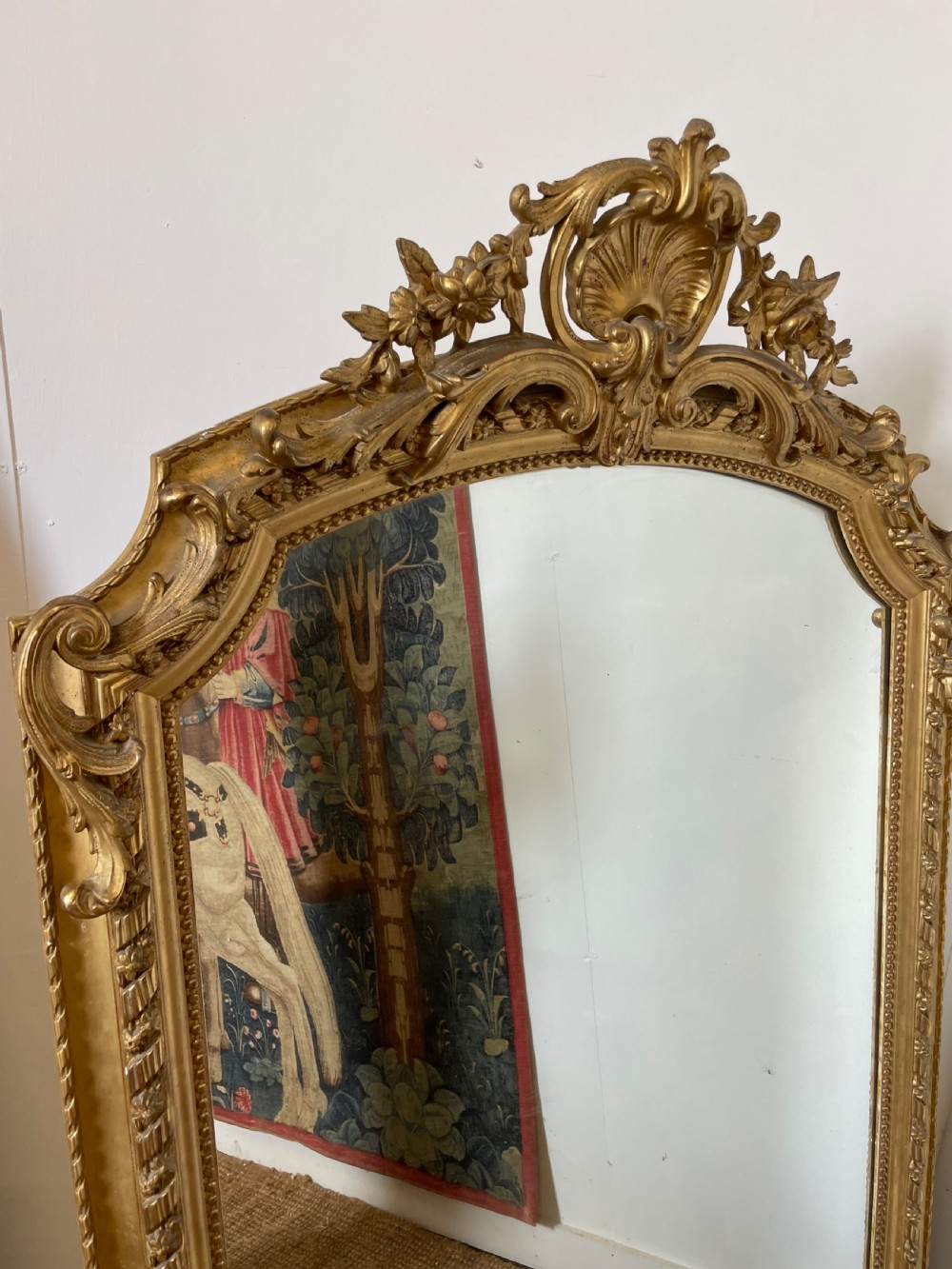 Large 19th century gilded over mantle shell motif   View II