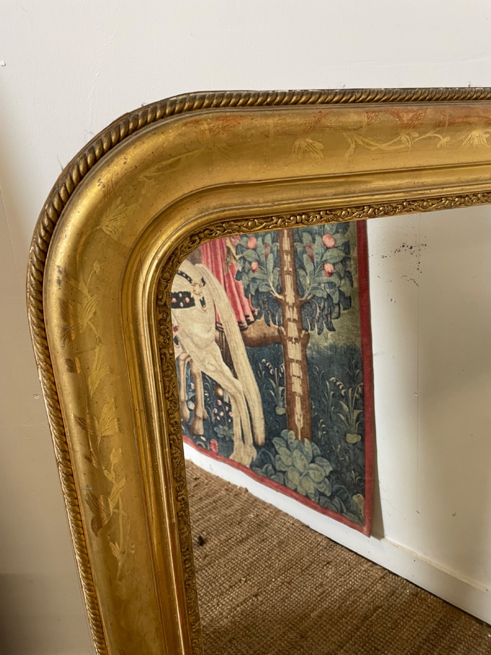 Lovely 19th century arched topped gilded over mantle  View II