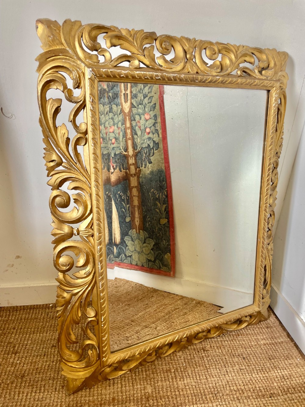 19th century carved wood gilded mirror 