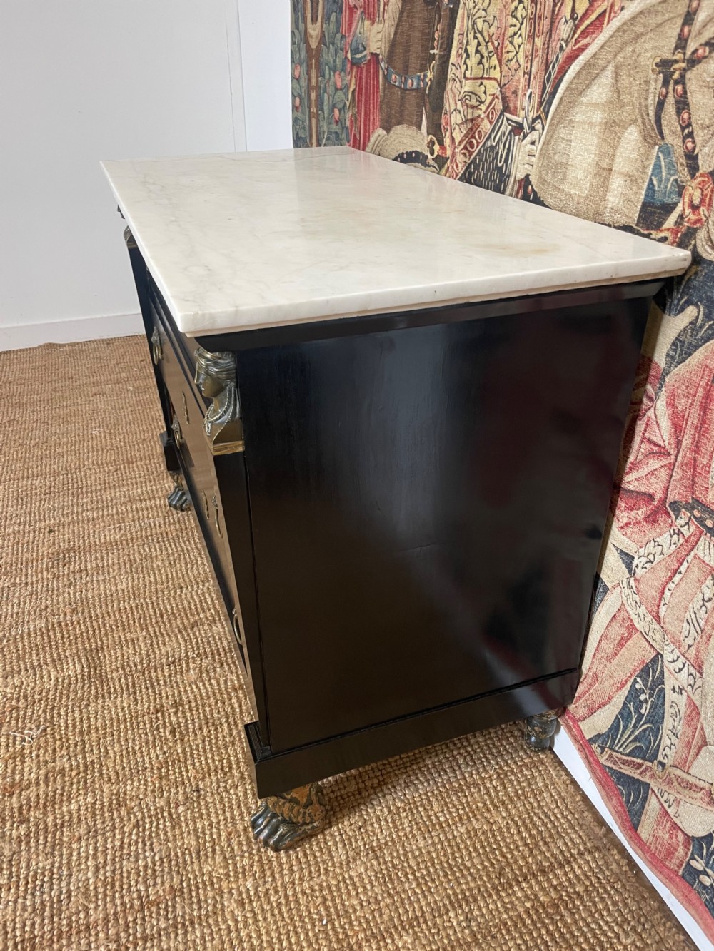 Early 19th century ebonised empire period marble topped commode  View III