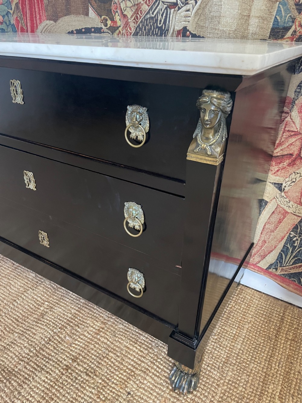 Early 19th century ebonised empire period marble topped commode  View VI