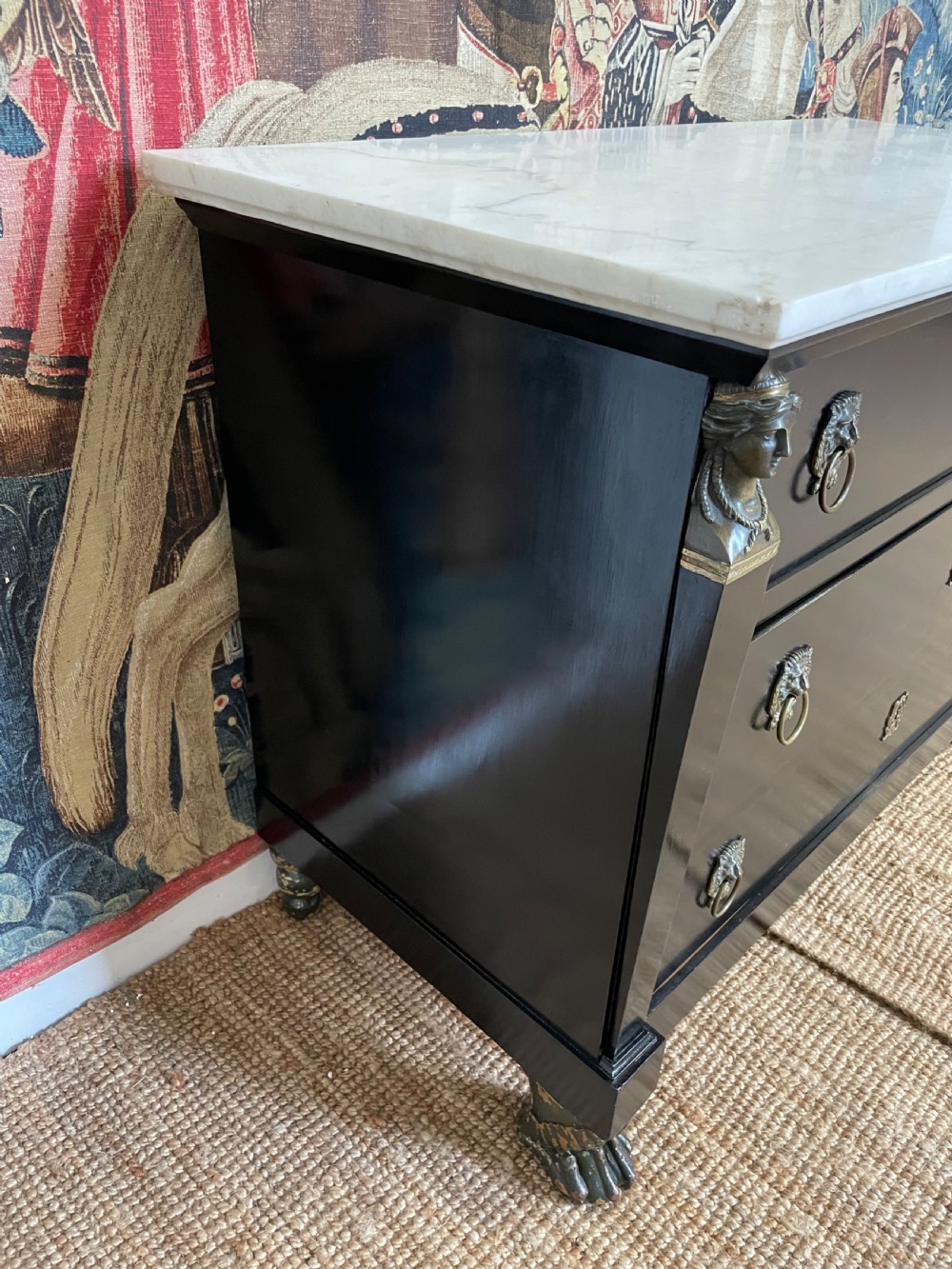 Early 19th century ebonised empire period marble topped commode  View VIII