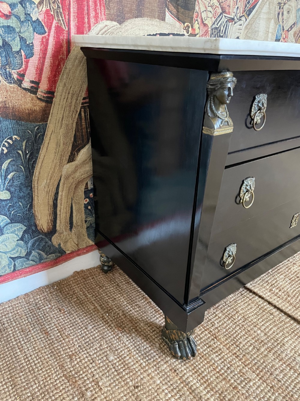 Early 19th century ebonised empire period marble topped commode  View IX