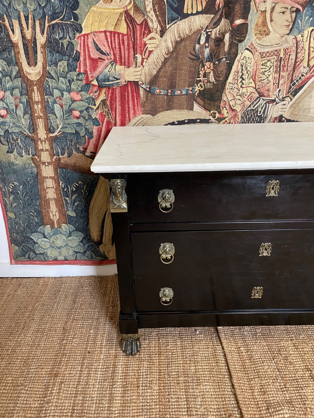 Early 19th century ebonised empire period marble topped commode  View X