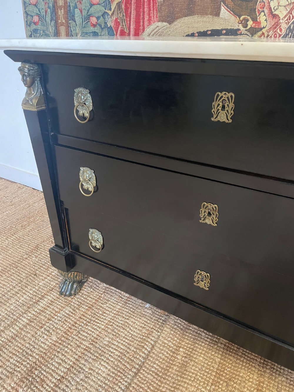 Early 19th century ebonised empire period marble topped commode  View XI