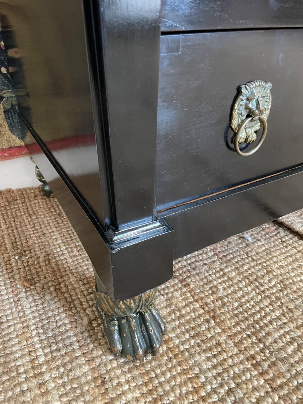 Early 19th century ebonised empire period marble topped commode  View XII
